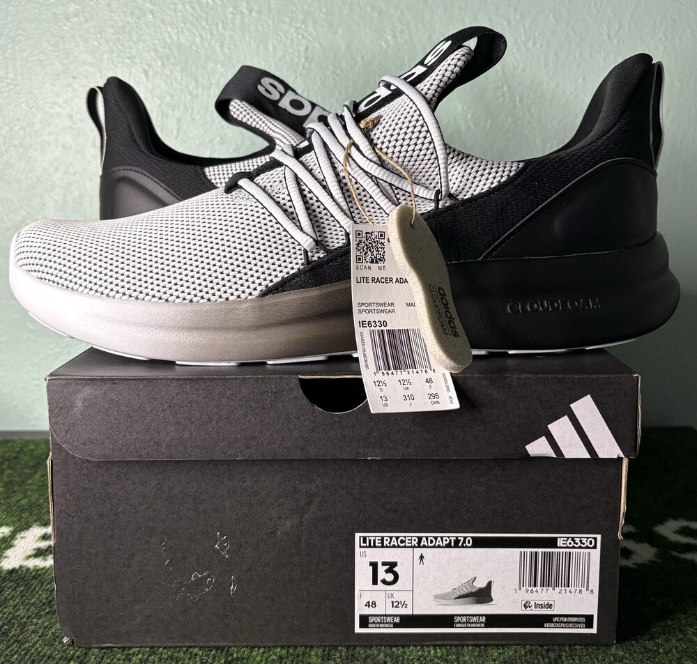 US Men's 13 - Adidas Lite Racer Adapt 7.0 "White Black" IE6330, Cloudfoam SlipIn