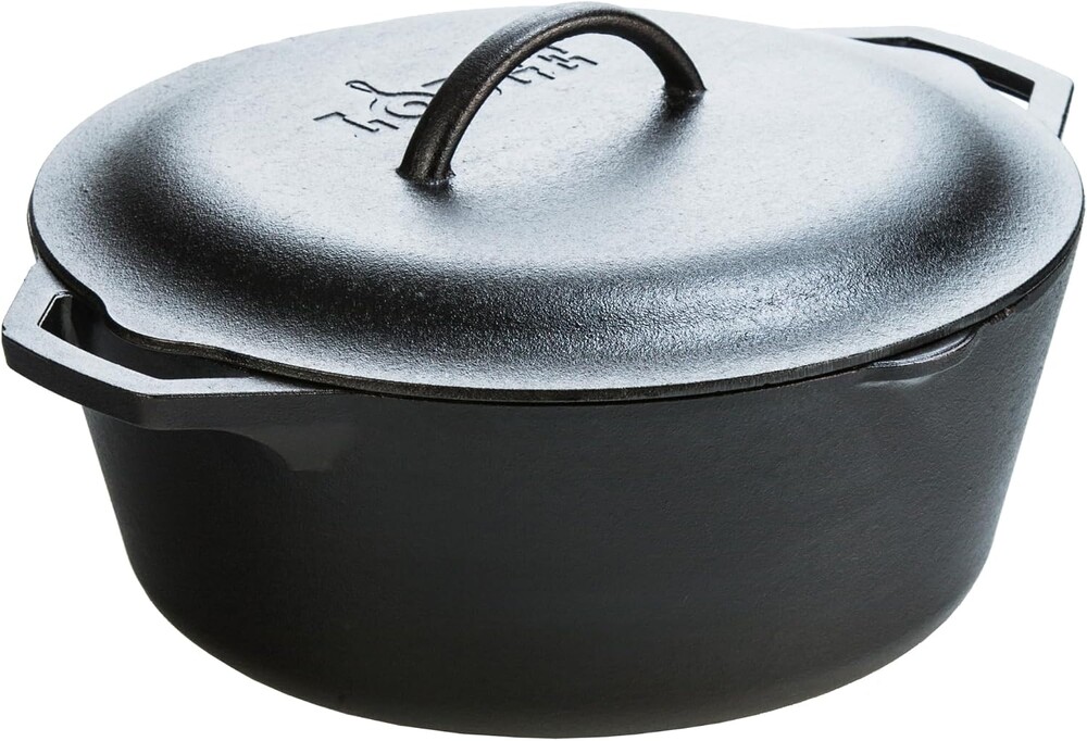 Lodge Cast Iron Dutch Oven 7 Quart - Loop Handle Cooking Vessel - Even Heat Retention - Oven-Safe, Versatile Pot
