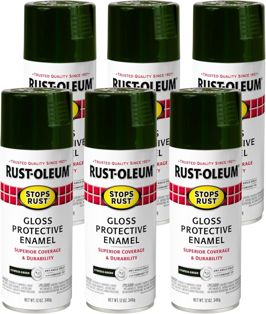 Rust-Oleum 369183-6PK Stops Rust Spray Paint, 12 oz, Gloss Cypress, 6 Pack