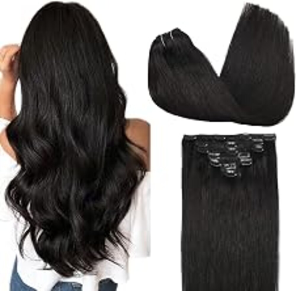 GOO GOO Clip in Hair Extensions Real Human Hair, Remy Human Hair Extensions Clip ins for Women, Natural Human Hair, 20inch 120g 7Pcs, 1B Natural black