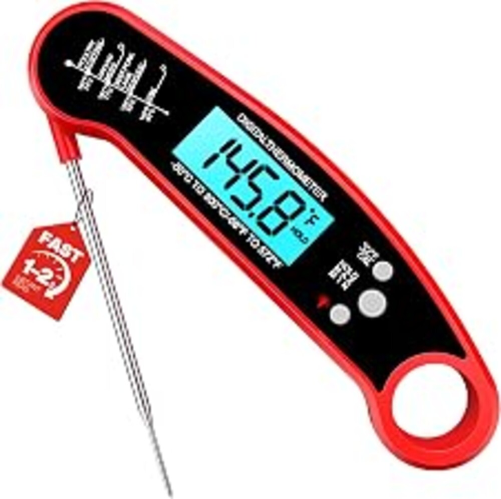 Meat Thermometer Digital – Instant Read Food Thermometer for Grilling, BBQ, Air Fryer, Smoker, Candy Making with Foldable Probe, Kitchen Gadgets, BBQ Essentials, Gift for Dad Men Husband Him, Red