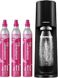 SodaStream TERRA Sparkling Water Maker, CO2 Bundle, CQC CO2 System, Includes 3 Quick Connect 60L CO2 Cylinders, 1 Dishwasher Safe BPA Free Bottle, Make your own Pepsi, Black