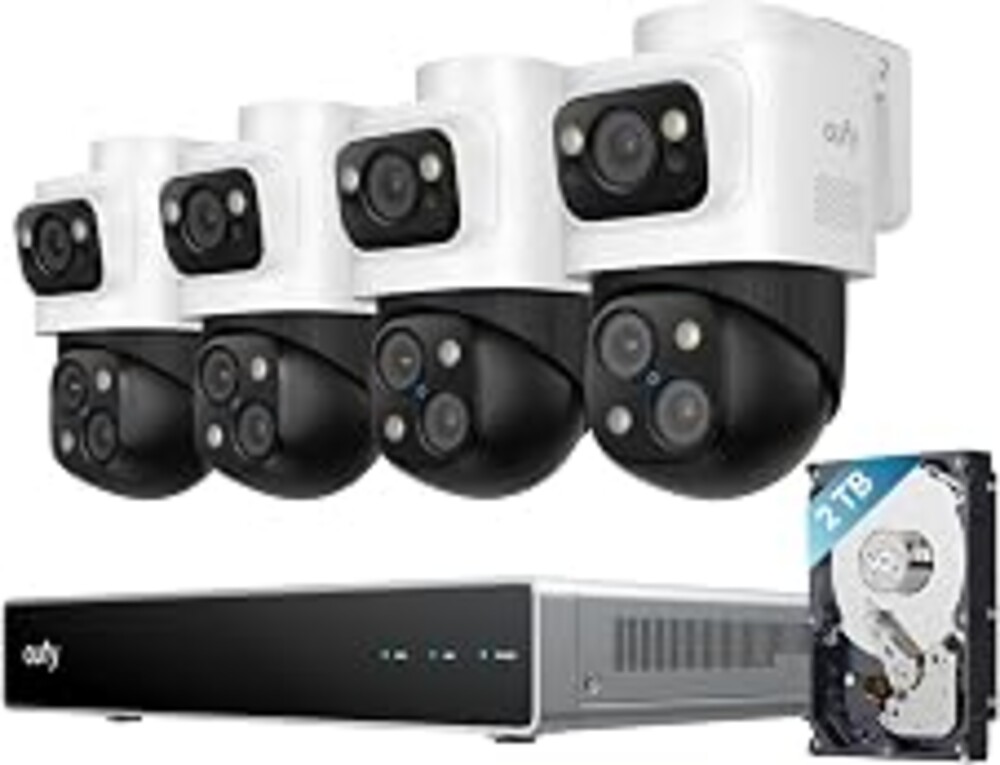 eufy Security 4K NVR Security Camera System S4 Max, POE Wired, 24/7 Recording, Triple Lens Bullet-PTZ Cam, 360° PTZ, Up to 16CH, Cross-Cam Tracking, 8× Auto Zoom, Smart Video Search, 2TB HDD