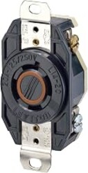 Leviton 20 Amp, 125/250 Volt, Flush Mounting Locking Receptacle, Industrial Grade, Grounding, V-0-MAX, 2410, Black