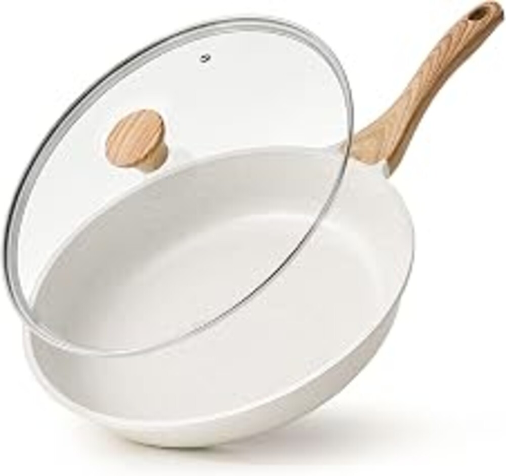 SENSARTE Nonstick Ceramic Frying Pan Skillet with Lid, 12.5 Inch Omelet Pan, Healthy Non Toxic Chefs Pan, Induction Compatible Egg Pan with Heat Resistant Handle, Free of Intentionally Added PFAS/PTFE