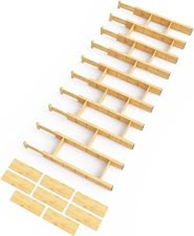 SpaceAid Bamboo Drawer Dividers with Inserts and Labels, Kitchen Adjustable Drawer Organizers, Expandable Organization for Home, Office, Dressers, 10 Dividers with 24 Inserts (17"-22" Natural)
