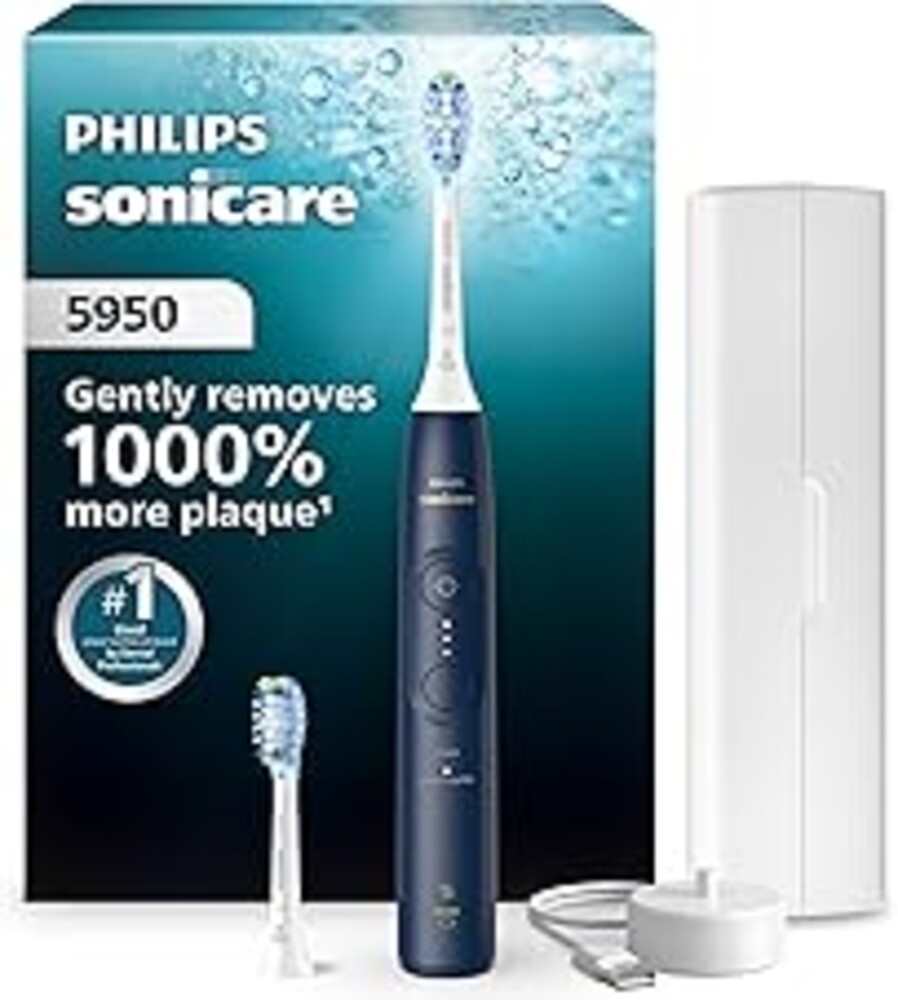 Philips Sonicare 5950 Series Electric Toothbrush, with Pressure Sensor, for Sensitive Gums, 6 Brushing Settings, SmarTimer, BrushPacer, 21-Day Runtime, Travel Case, Navy Blue, HX7133/03