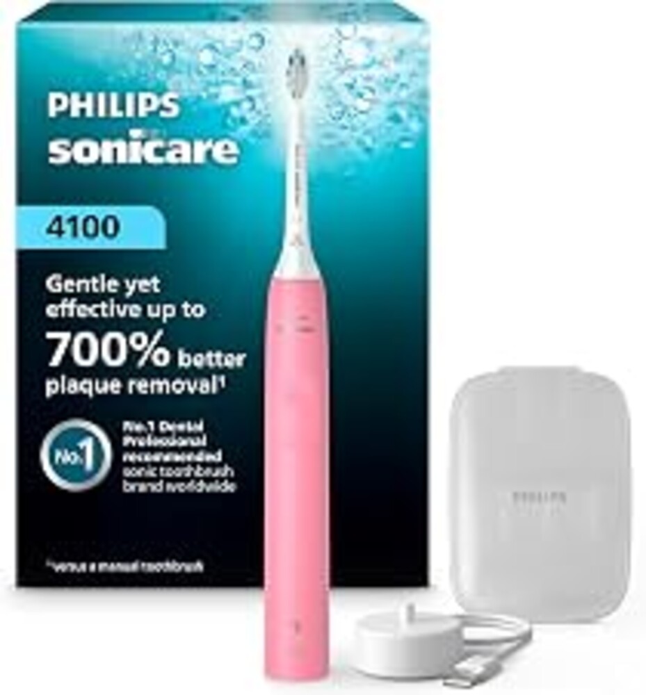 Philips Sonicare 4100 Rechargeable Electric Toothbrush, Advanced Plaque Removal, Pressure Sensor, Includes Brush Head Case, Deep Pink BD5004AZ