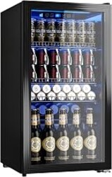 Manastin Beverage Refrigerator Cooler-130 Cans Freestanding Mini Fridge Cooler with Glass Door, Adjustable Shelves & Digital Temperature Display for Soda, Wine or Beer (Black, 3.2 Cu.Ft)