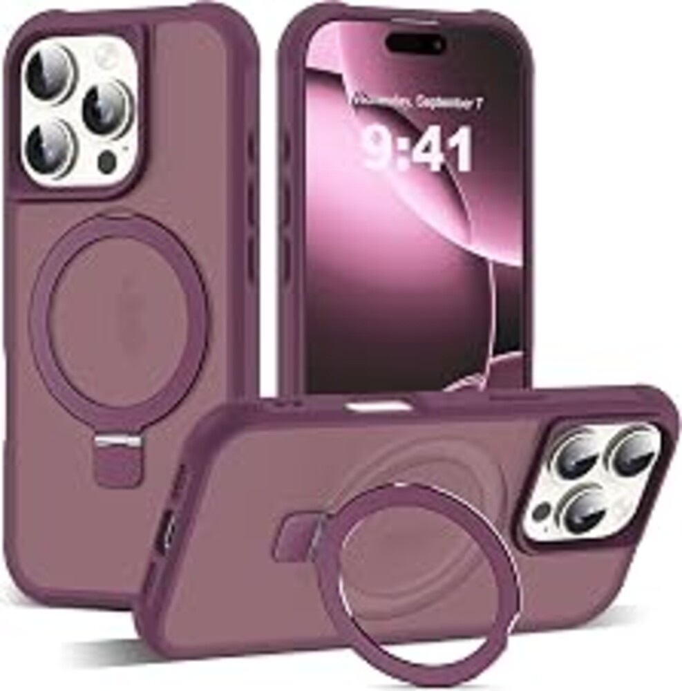 SKYLMW Compatible with iPhone 16 Pro Case with Invisible Magnetic O-Ring Stand Military-Grade Translucent Case for iPhone 16 Pro 6.3" [Compatible with Mag-Safe][Great Grip Feeling], Wine Red