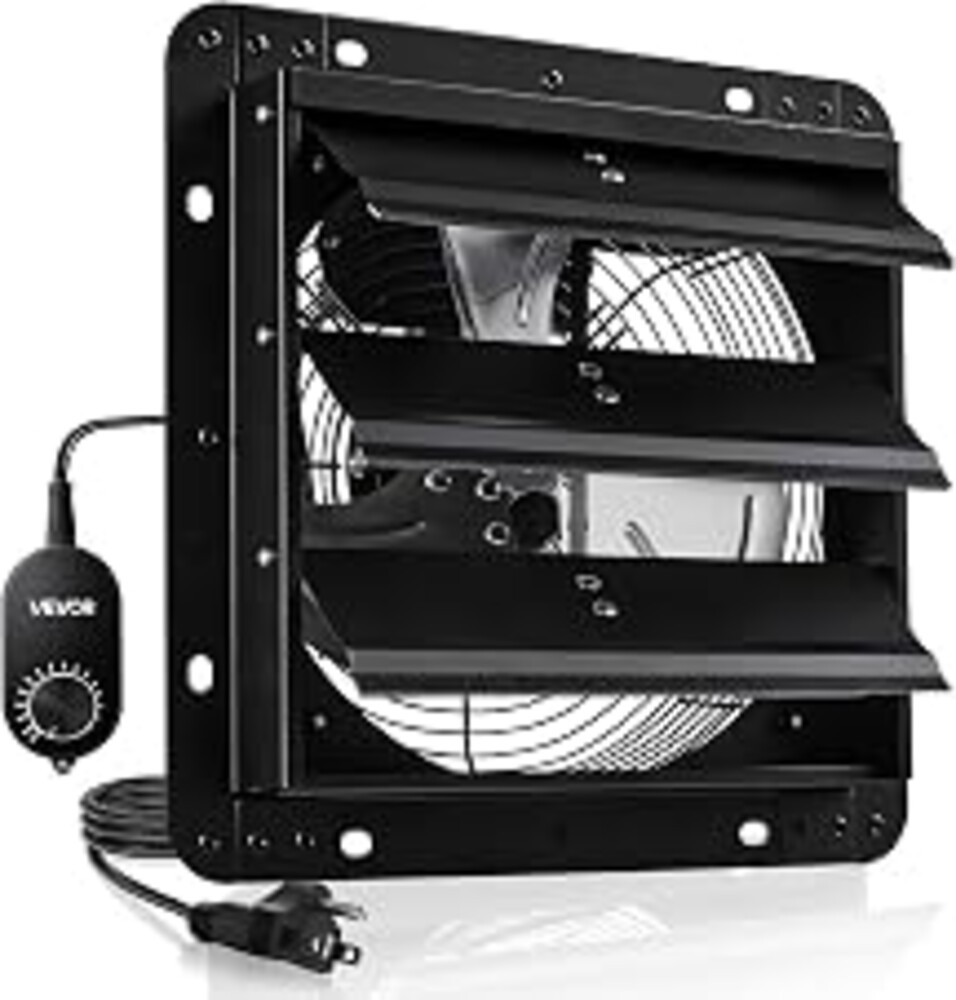 VEVOR 10'' Exhaust Fan, Wall Mounted Attic Fan with Variable Speed controller, 900 CFM, Automatic Shutter, Ventilation and Cooling, Black