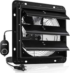 VEVOR 10'' Exhaust Fan, Wall Mounted Attic Fan with Variable Speed controller, 900 CFM, Automatic Shutter, Ventilation and Cooling, Black