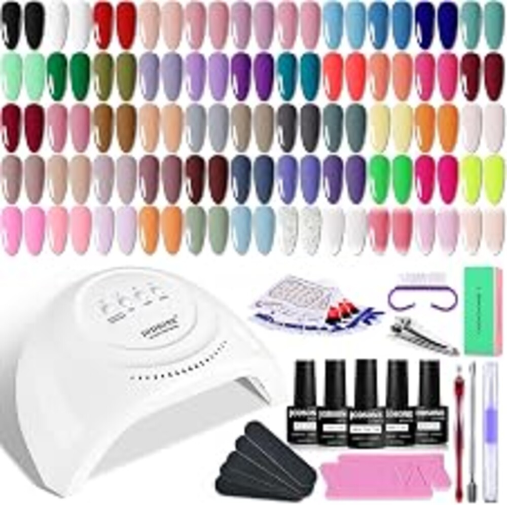 JODSONE Gel Nail Polish Kit 60 PCS with U V Light Soak off Base Top Coat 55 Shine Colors Gel Nail Kit Bright and Dark Brown Wine Red Series Manicure Set for Women and Girls