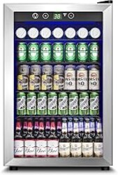 Feelfunn 4.5 Cu.Ft Beverage Refrigerator Cooler - 145 Can Mini Fridge Glass Door for Soda Beer Wine, Small Refrigerator for Bedroom Office Home Bar, 4 Adjustable Shelves, Silver