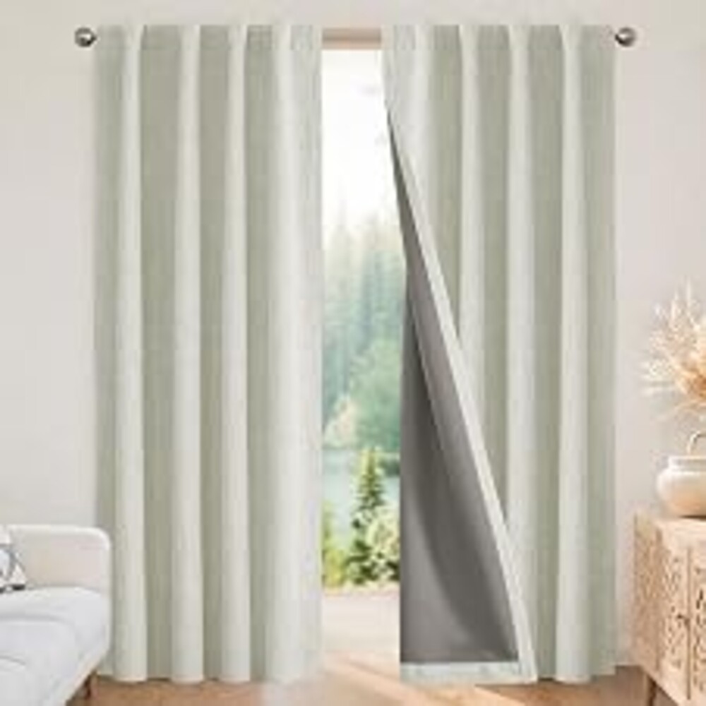 Joydeco Blackout Curtains for Bedroom - 100% Light Blocking 2 Panels Light Beige Drapes 66"W x 90"L, Thermal Insulated Room Darkening Curtains, Linen Textured for Living Room, Rod Pocket & Back Tabs
