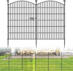 No Dig Decorative Garden Fence 5 Panels with Gate, 40 in (H) x 11.8 ft (L), Dog Fence Outdoor for Yard，Rustproof Metal Animal Barrier Ground Stakes Fencing for Garden, Patio, Flower Bed