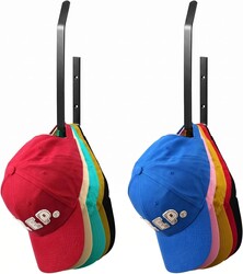 2 Pack Hat Organizer for Baseball Caps, Upgraded Hat Rack for Wall with Strong Adhesive & Drilling, Space Saving Hat Holder & Storage for Bedroom, RV, Closet, Black, 8 inch