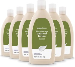 Amazon Basics Daily Moisturizing Oatmeal Body Lotion, Fragrance Free, Non-Comedogenic, Soothing Skin Protectant Moisturizer, 18 Fl Oz (Pack of 6) (Previously Solimo)