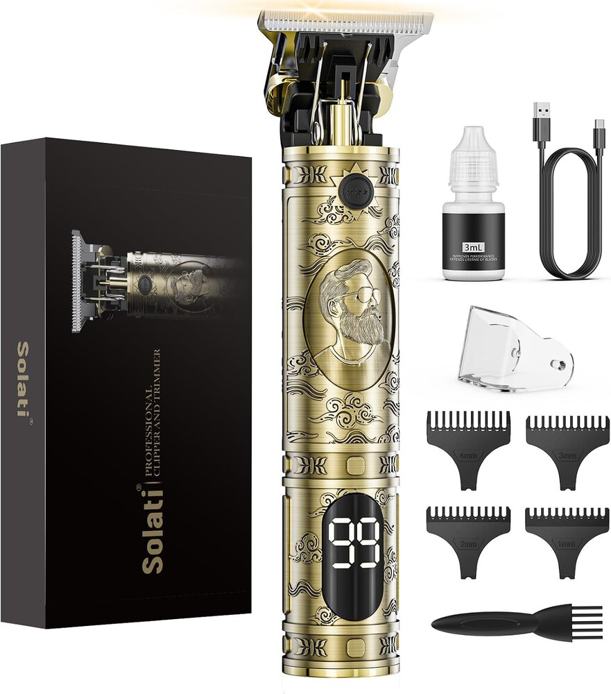 Solati Hair Clippers for Men, Professional Hair Trimmer Zero Gapped T-Blade Trimmer Cordless Rechargeable Edgers Clippers Electric Beard Trimmer Shaver Hair Cutting Kit with LCD Display Gifts for Men