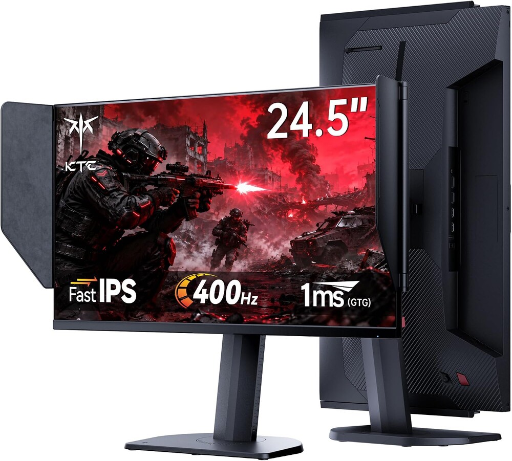 KTC 25M2 Pro 400Hz Gaming Monitor, 24.5 Inch 360Hz Gaming Monitor 1080P, Fast IPS, 1ms GTG, DAC, Adaptive Sync, Vertical Monitors w/Shielding Hood, HDMI DP, Tilt/Swivel/Pivot/Height Adjustment, VESA