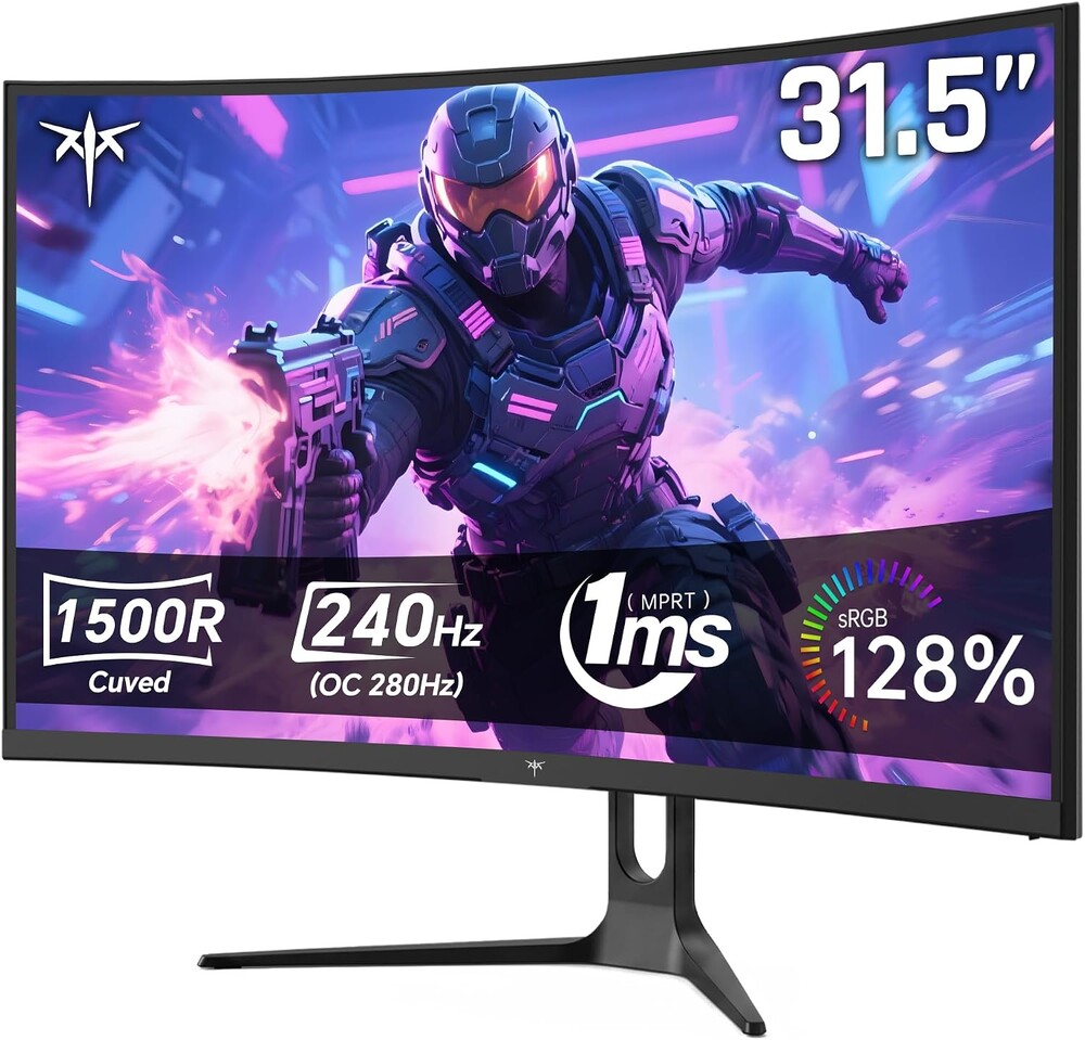 KTC 32 Inch Curved 240Hz Gaming Monitor, 280Hz PC Computer Monitors 1080P FHD, 1500R Curve, 1MS MPRT, Adaptive Sync, 128% sRGB, 3500:1, HDR Low Blue Light, Tiltable VESA Mount, H32C5