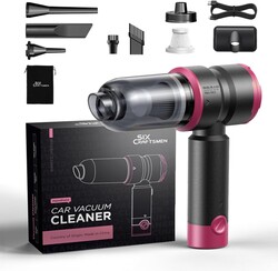 Handheld Car Vacuum Cleaner, 4-in-1 Cordless Rechargeable Mini Vacuum with Air Duster – Quickly Clean Crumbs, Pet Hair & Crevices in Car, Office, Home. Ideal for Commuters & Office Workers (Pink)