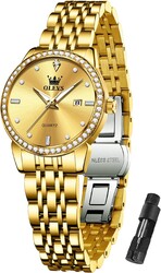 OLEVS Gold Watch for Women Waterproof Small Dial Ladies Watches Stainless Steel Analog Womens Wrists Watches Fashion Luxury Dress Diamond Watches for Women (Gold/Blue/Slive) Dial Gift for Women