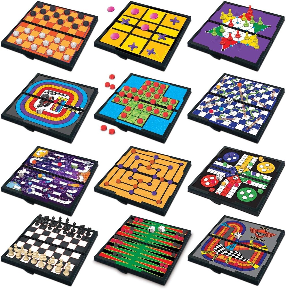 Gamie Magnetic Board Travel Games for Kids, Includes 12 Retro Fun Games - 5" Compact Design, Individually Boxed Travel Essentials for Kids 4-8, 8-12, Road Trip/Airplane/Camping, for All Ages