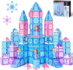 GobiDex 100PCS Magnetic Tiles Princess Castle with 4 Dolls & Stairs, Princess Magnetic Building Blocks for Kids Ages 3-5 4-8, Magnets Sensory Toddler Toys Birthday Gifts for 3+ Year Old Girls Boys