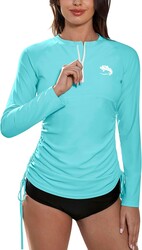 BesserBay Women's UPF 50+ Rash Guard Long Sleeve Ruched Tie Side Swim Shirt
