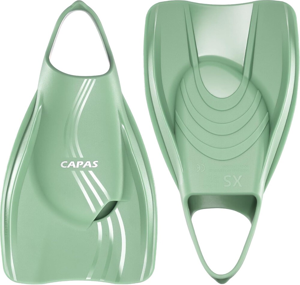 CAPAS Pro Swim Training Fins with Mesh Bag, Silicone Short Professional Swimming Fins, Left-Right Customized Open Heel Flippers