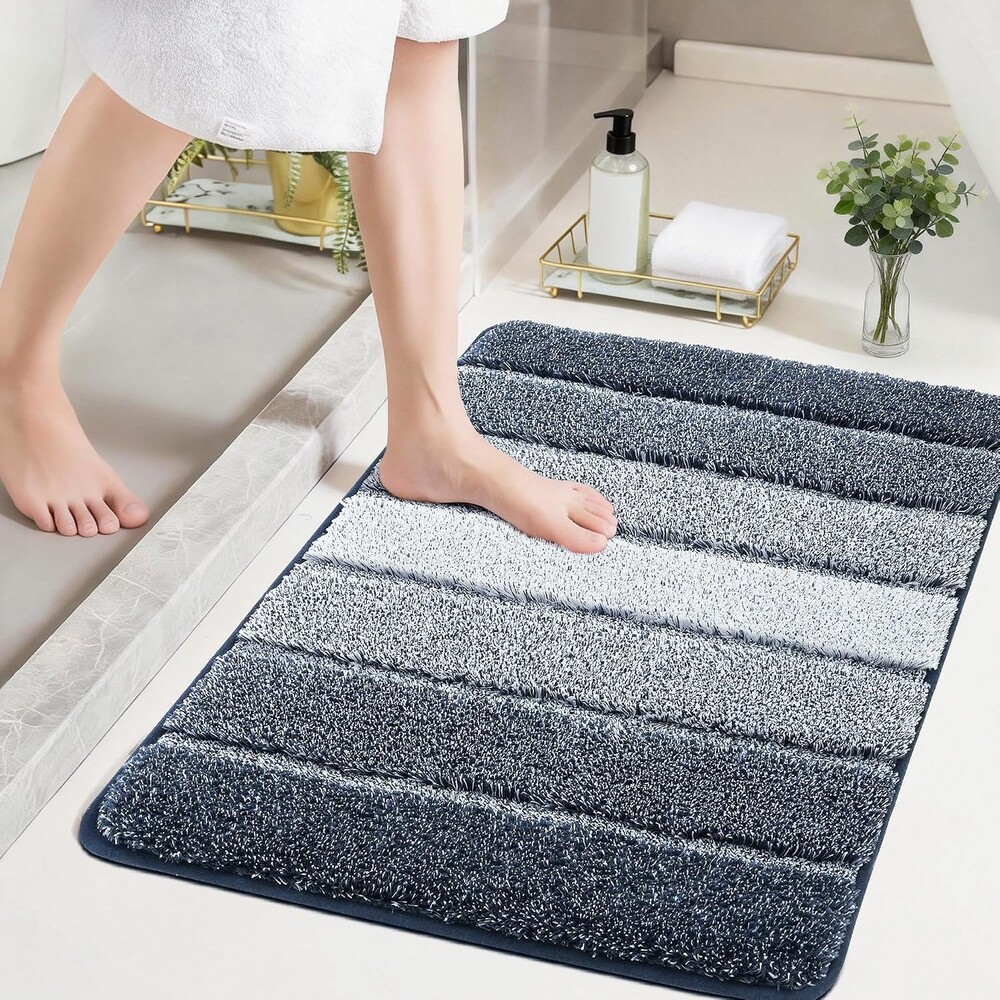 COSY HOMEER Bathroom Rugs 36 x 24, Ultra Soft Absorbent Bath Mat, Non-Slip TPR Backing Stays in Place, Machine Washable Shaggy Rug for Bathroom Floor, Dark Blue