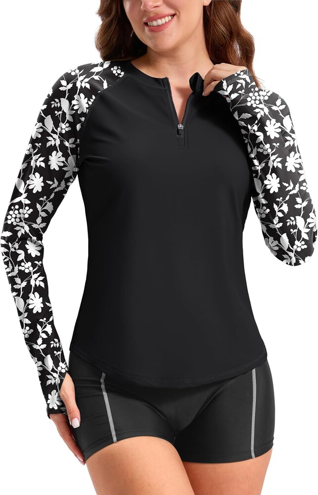 Viodia Womens Swim Shirt UPF50+ Rash Guard Long Sleeve Swimsuit Top Sun Protection Shirts Bathing Suit with Zipper