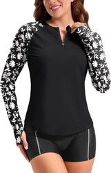 Viodia Womens Swim Shirt UPF50+ Rash Guard Long Sleeve Swimsuit Top Sun Protection Shirts Bathing Suit with Zipper