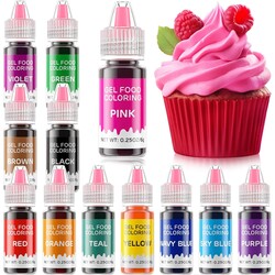 Gel Food Coloring 12 Colors Set for Cake Decorating,Cherrysea Edible Food Dye for Halloween Baking Royal Icing Cookie Supplies Gluten Free Food Grade Food Coloring Gel Kits, 0.25 Fl. Oz/Bottles
