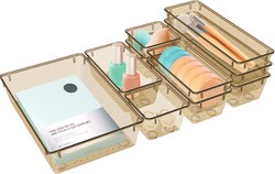 StorMiracle 10 PCS Drawer Organizer Set, 5 Varied Size Bathroom and kitchen Drawer cabinet organizer Trays, Clear Storage Bins for Makeup, Jewelry, Utensils and Gadgets, Champagne