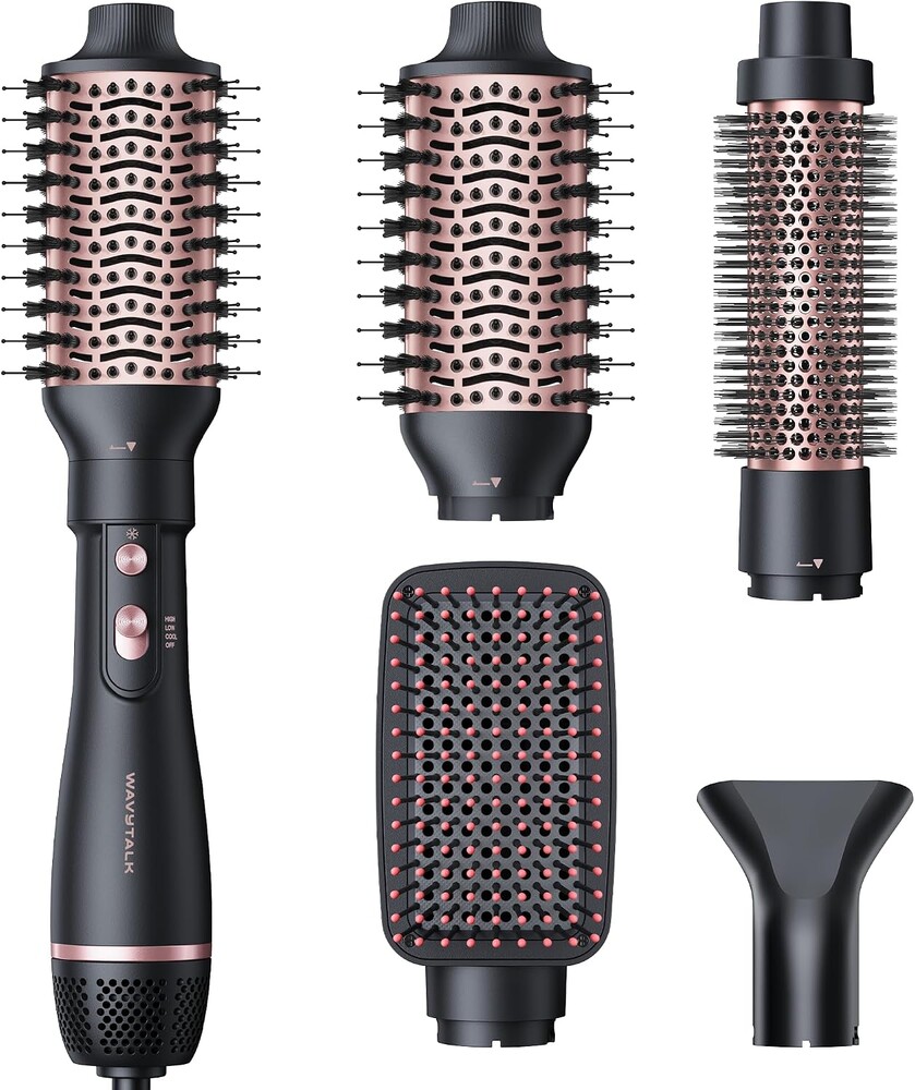 Wavytalk Hair Dryer Brush Set, Air Sculpt 4-in-1 Hot Air Brush Set | Blowout Brush Styler for Salon Blowouts, Volumizing, and Straightening, Sleek Frizz-Free for Every Hair Type, Black