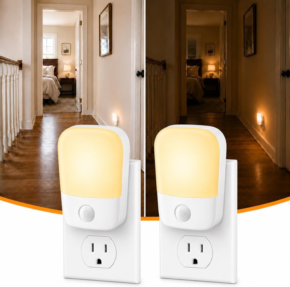 Night Lights Plug into Wall Dusk to Dawn Sensor | 2 Pack , 30/60LM Adjustable Brightness, 3000K Soft Warm, For Kids, Hallway, Bedroom, Bathroom, Kitchen