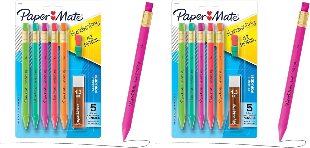 Paper Mate Handwriting Triangular Mechanical Pencil Set with Lead & Eraser Refills, 1.3mm, School Supplies, Office Supplies, Sketching Pencils, Drafting Pencil, Fun Barrel Colors, 8 Count (Pack of 2)