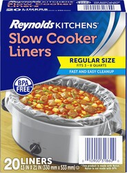 ​​Reynolds Kitchens Bulk Slow Cooker Liners, 20 Count, Fits 3-8 Quart Round and Oval Slow Cookers, Regular Size, BPA-Free Nylon Blend Construction, Heat-Resistant Up to 400F, Prevents Stuck on Food​