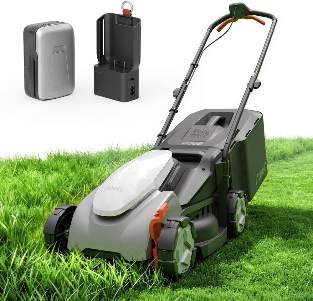 Litheli 14 Inch Cordless Lawn Mower, Lightweight Push Mower with 5.0Ah Battery and Smart Charger, Brushless Motor Lawnmower, 5-Position Height Adjustment (1-2.5 in) for up to 3000 Sq. Ft