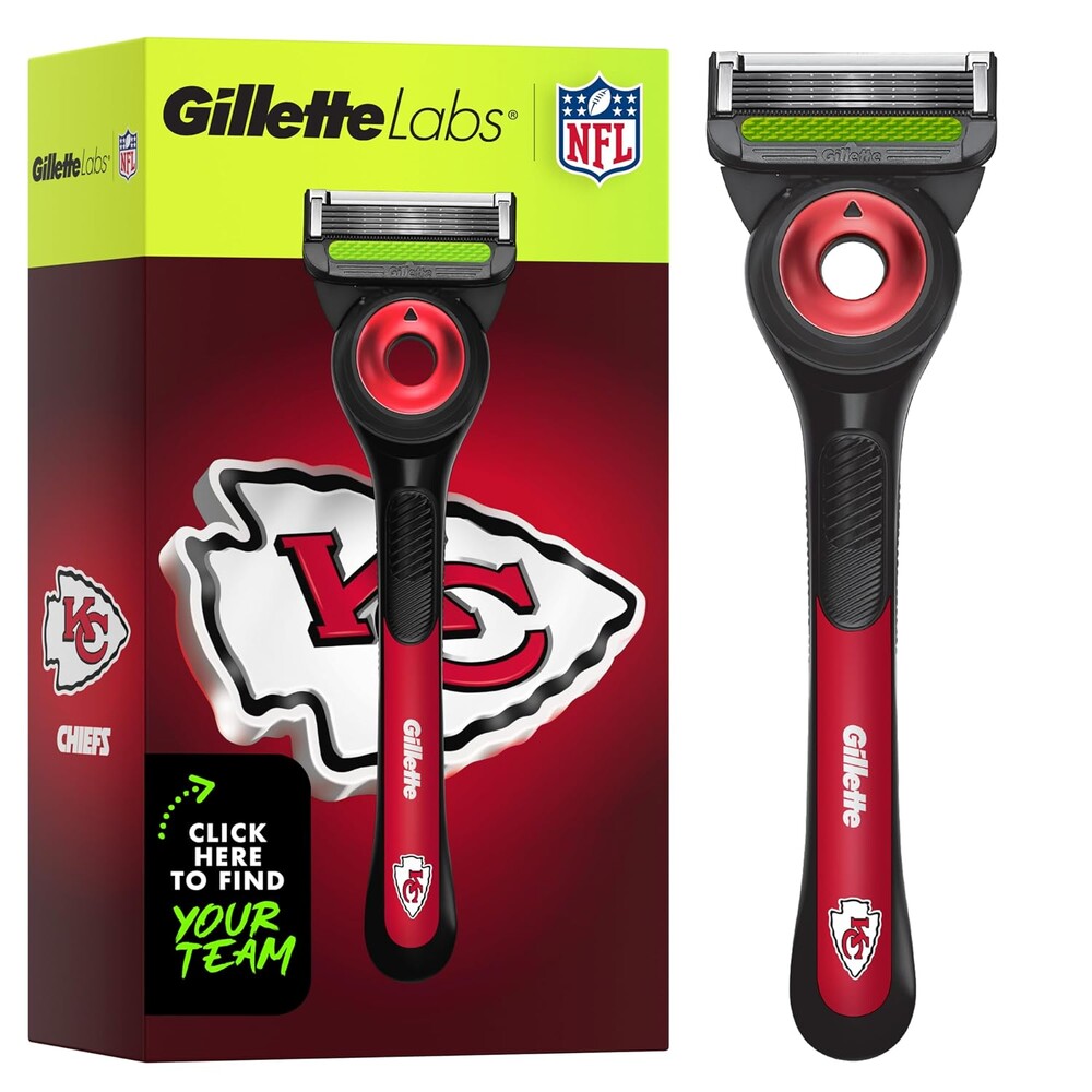 Gillette Labs Special NFL Chiefs Edition Shaving Razor for Men - 1 Handle, 1 Razor Blade Refill, Perfect for Game Day Grooming, GilletteLabs with Exfoliating Bar