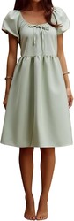 YUNDAI Women’s Puff Sleeve Babydoll Mini Dress Square Neck Casual Short Dress