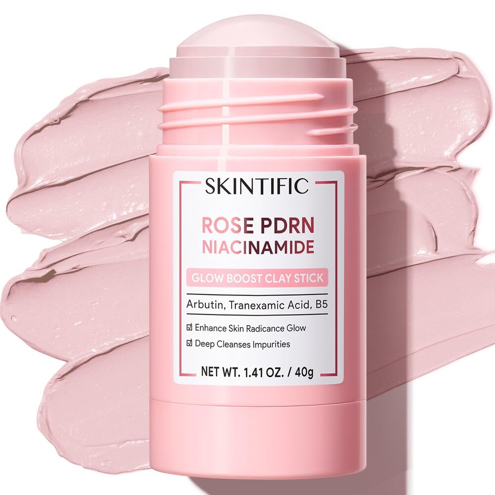 SKINTIFIC Rose PDRN Niacinamide Clay Mask Stick for Face, Brightening & Pore Cleansing, 2% Niacinamide, Alpha-Arbutin & Tranexamic Acid, Oil Control Hydrating Clay Stick for Dull Skin