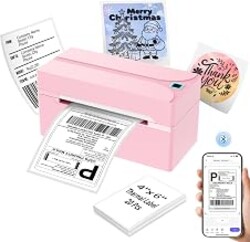 HKHKPI Shipping Label Printer, 4X6 Bluetooth Thermal Label Printer for Shipping Packages Small Business, Thermal Printers Compatible with Android iPhone Windows Mac USPS Amazon Shopify Etsy, Pink