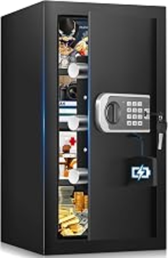 [23.6" Tall]Large Home Safe, 𝟒.𝟔 𝐂𝐮𝐟𝐭 Safe Box with Fireproof Waterproof Bag, Security Safes for Home with Programmable Keypad Keys, Smart Alert, Mute Mode, Anti-theft Digital Safe fo Valuables