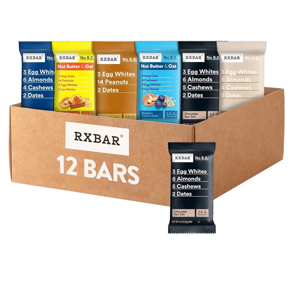 RXBAR Protein Bars, 12g Protein, Gluten Free Snacks, 6-Flavor Variety Pack (12 Bars)
