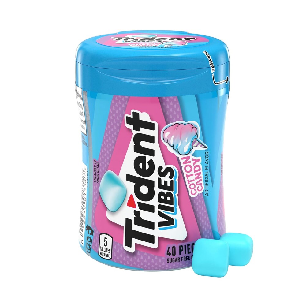 Trident Vibes Sugar-Free Chewing Gum, Cotton Candy Flavor, 40 Pieces