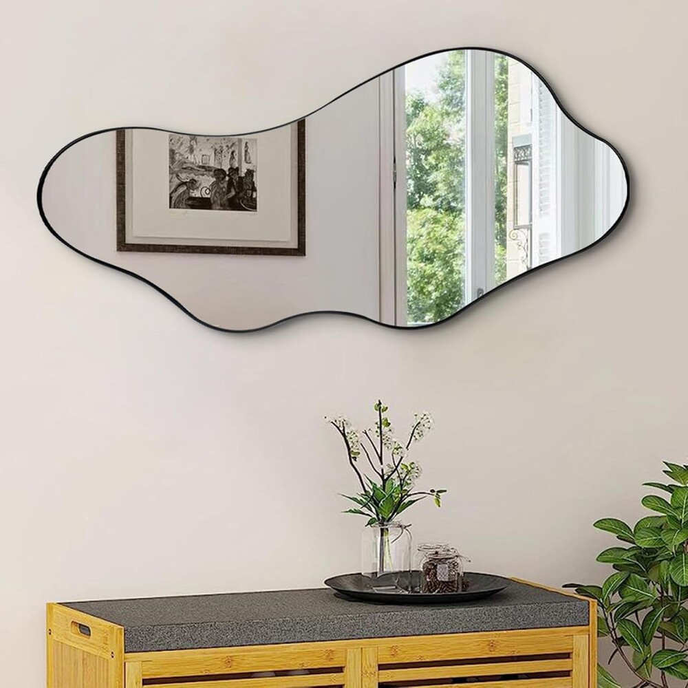 Irregular Wall Mirror, 40"x18" Asymmetrical Mirror with Metal Frame, Modern Organic Shape for Living Room Bedroom Hallway Entryway, Horizontal or Vertical Hanging