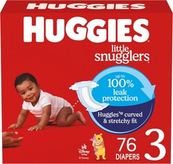 Huggies Size 3 Diapers, Little Snugglers Baby Diapers, Size 3 (16-28 lbs), 76 Count, Packaging May Vary